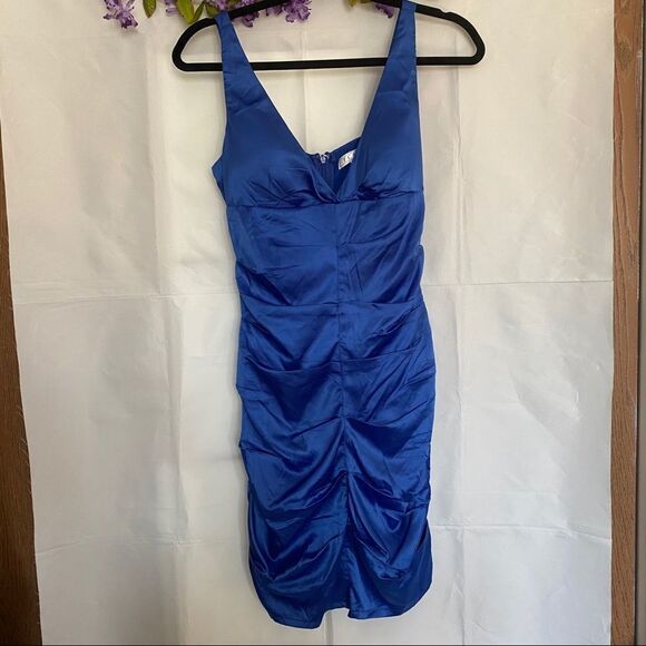 TCEC Blue Fitted Ruched Sheath Cocktail Dress - Picture 8 of 9